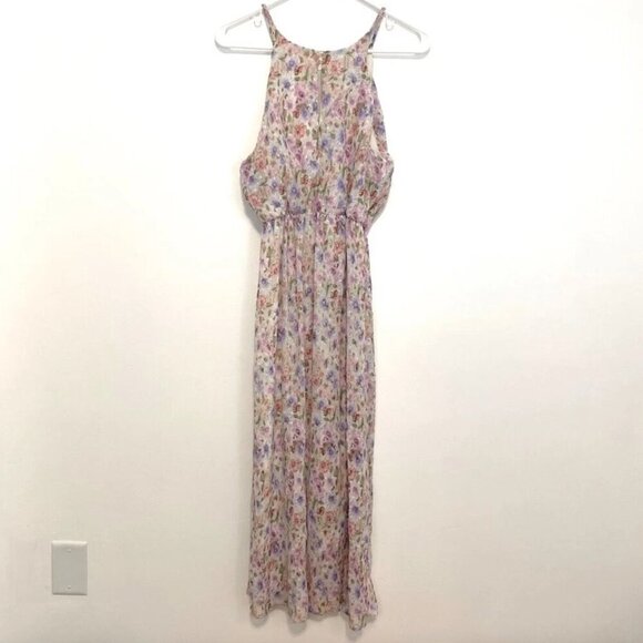 NEW NWT LUSH Cream Ivory Pink Multi Floral Pleated Sleeveless Midi Dress Medium - Picture 10 of 12